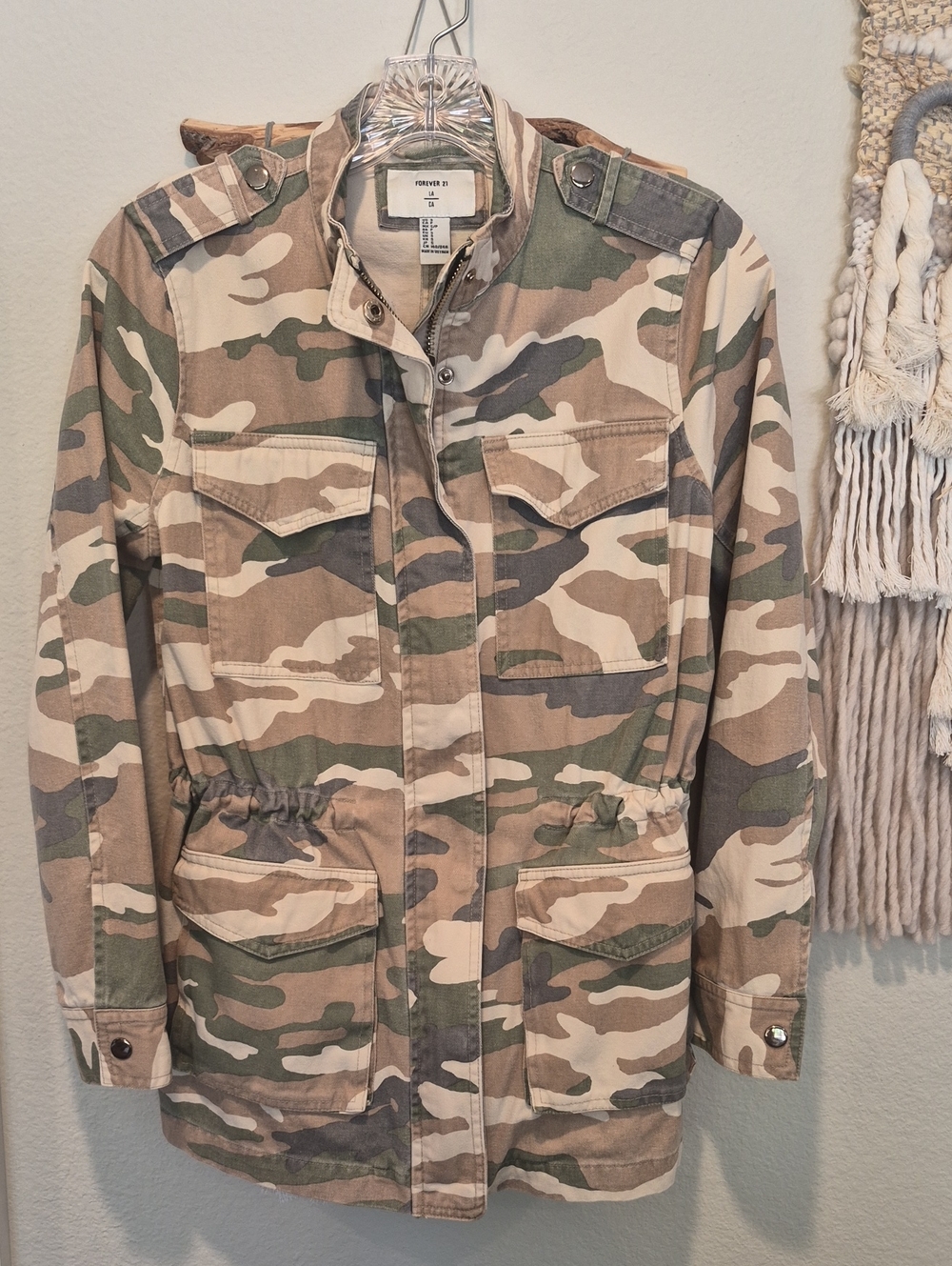 XS/S Forever 21 100% Cotton Camouflage Long Sleeve Gold Hardware Utility Jacket